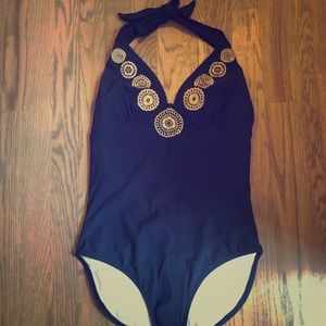 Lily Pulitzer size 10 halter top one piece suit.